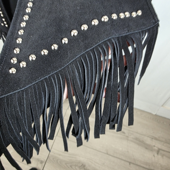 Western & Co. Black Suede Studded Fringe Cape - Genuine Leather - Picture 4 of 9